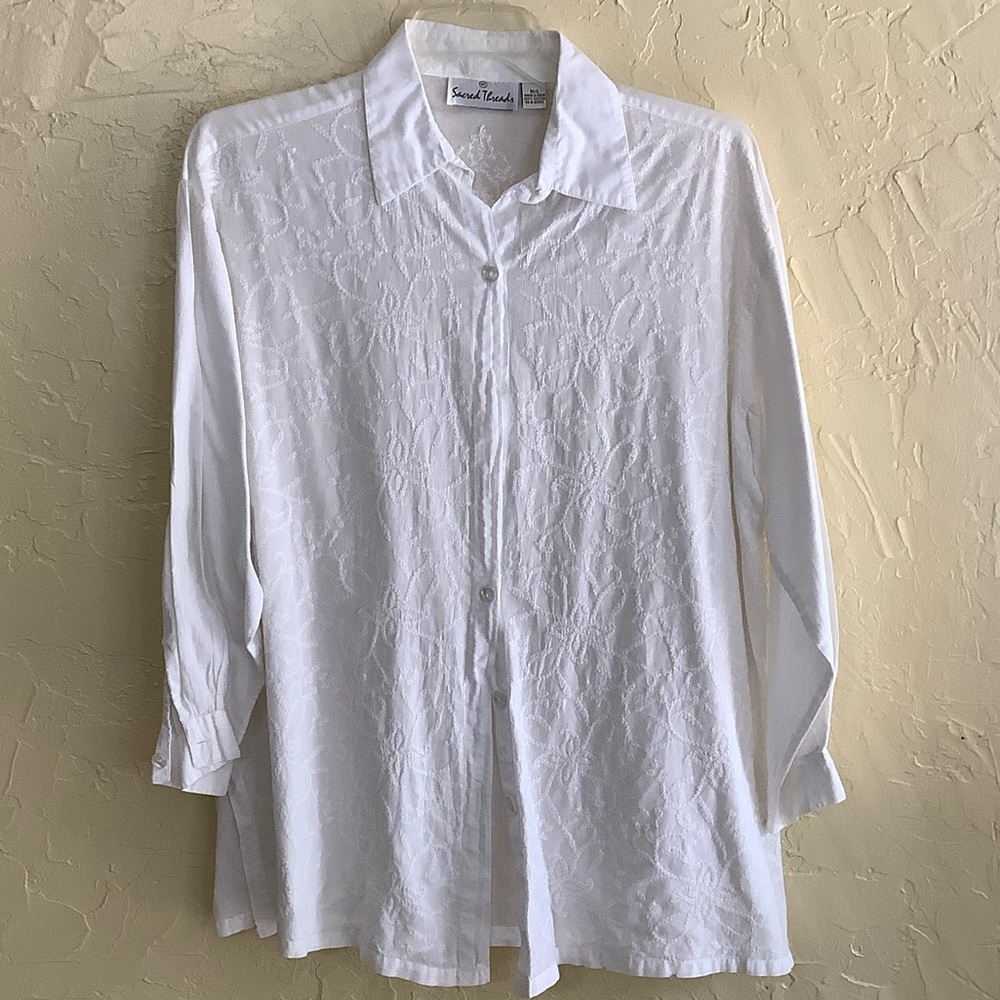 Sacred Threads Ivory Button-Down Swim Coverup
